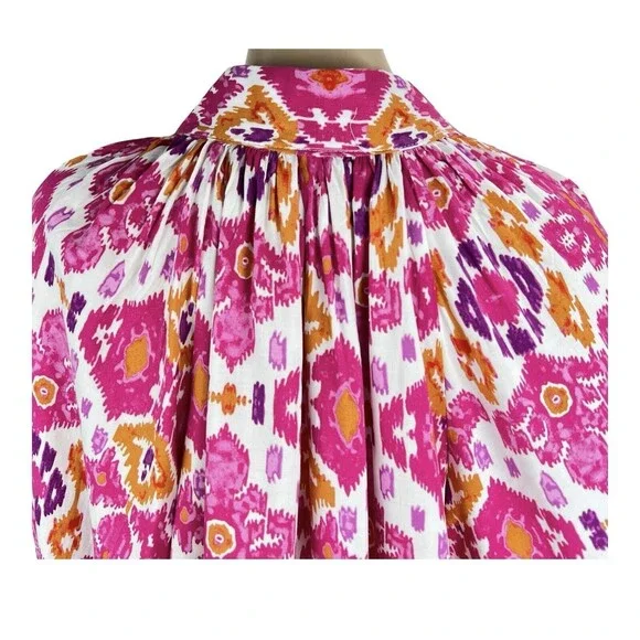 Christian Siriano V Neck High Low Tunic Top Pink Orange Long Tie Sleeves - Picture 6 of 9